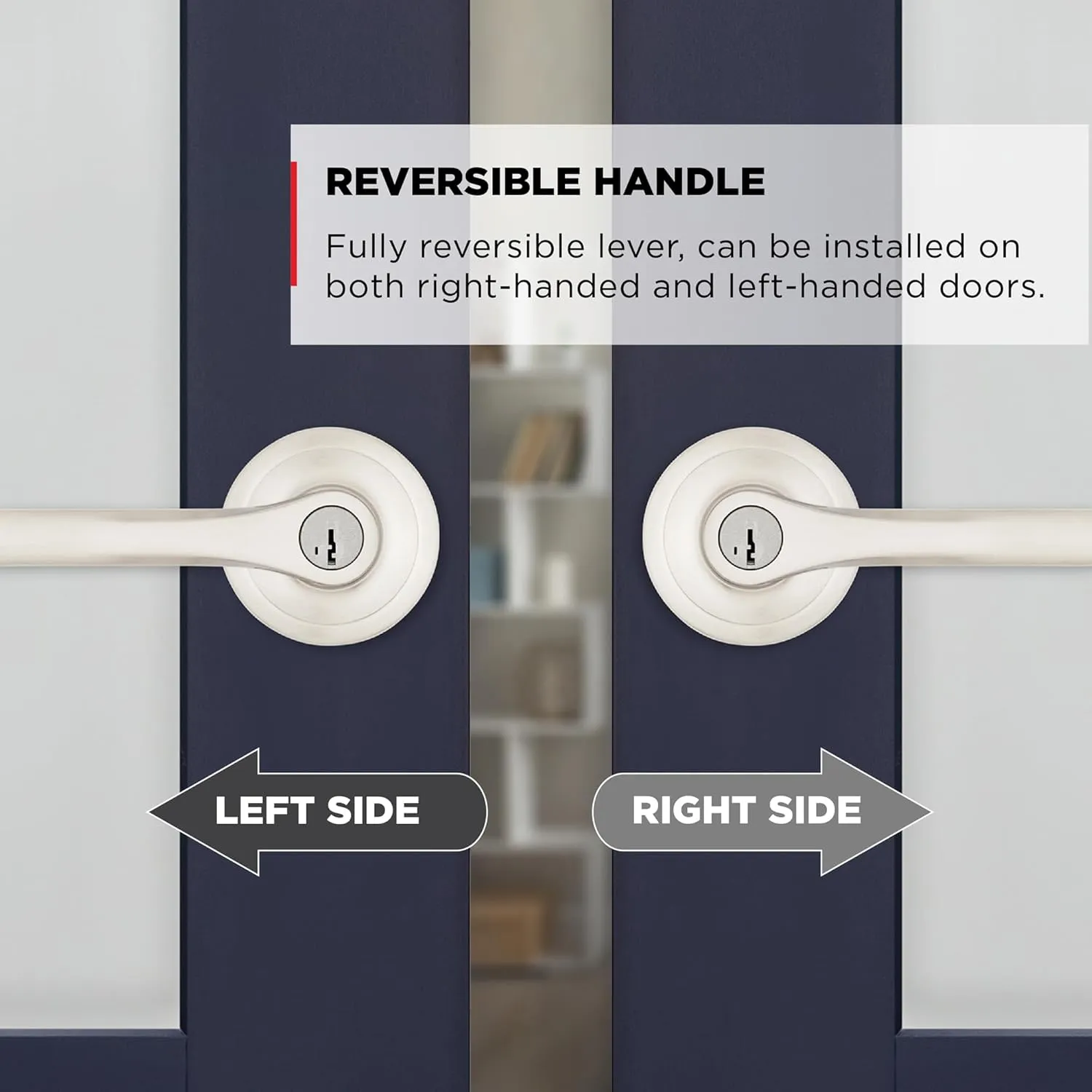 Kwikset Henley Entry Door Handle with Lock and Key, Secure Keyed Reversible Lever Exterior, For Front Entrance and Bedrooms, Satin Nickel, Pick Resistant Smartkey Rekey Security and Microban