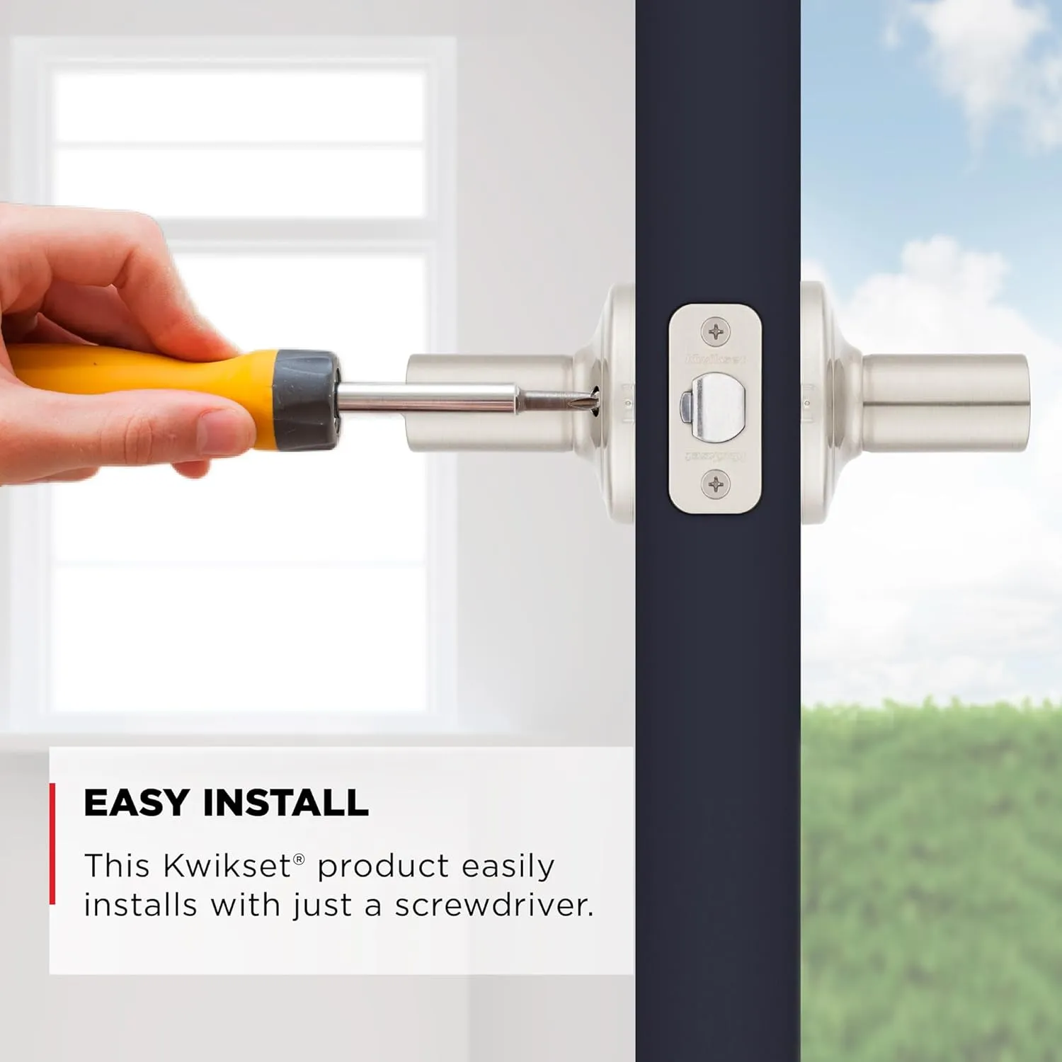 Kwikset Henley Entry Door Handle with Lock and Key, Secure Keyed Reversible Lever Exterior, For Front Entrance and Bedrooms, Satin Nickel, Pick Resistant Smartkey Rekey Security and Microban