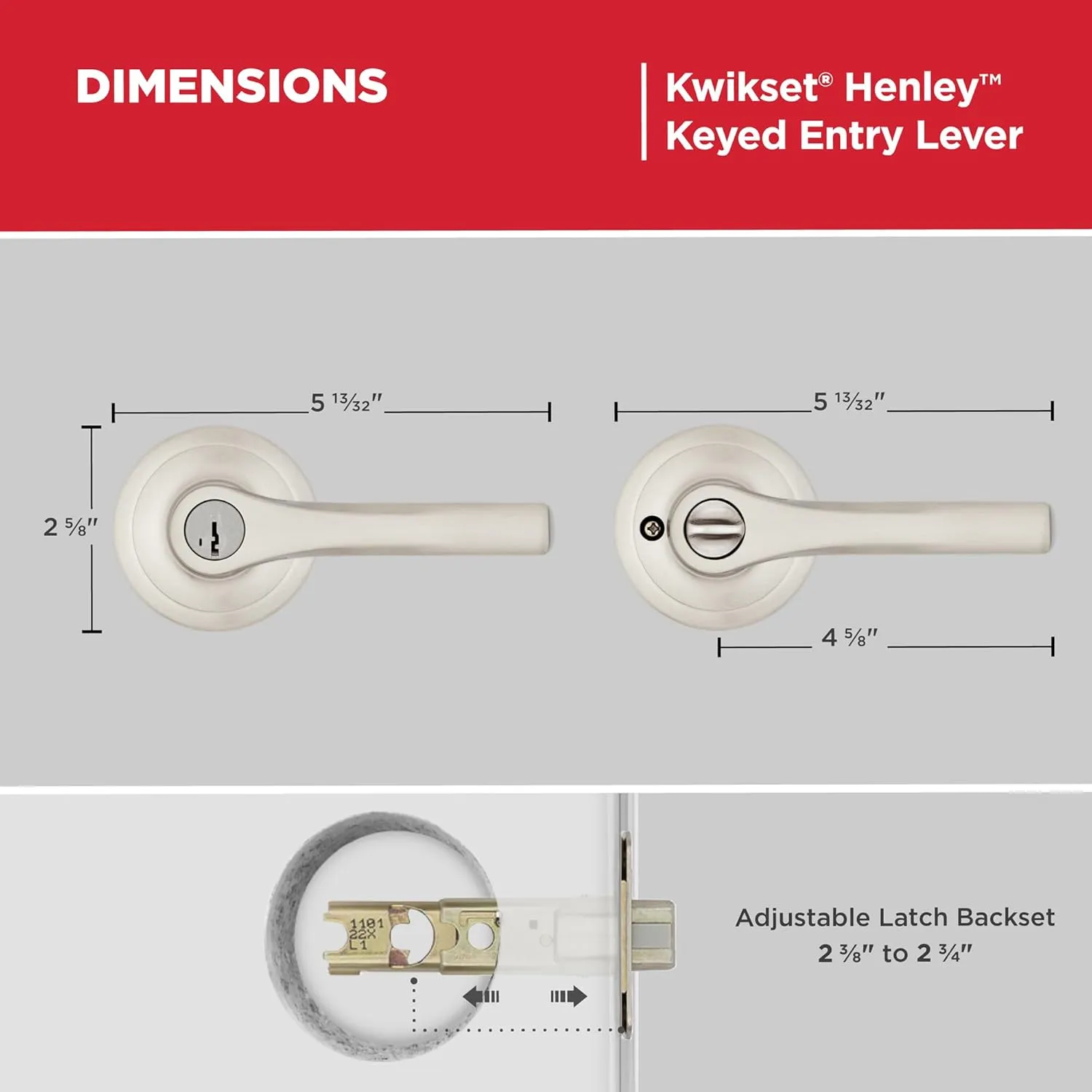 Kwikset Henley Entry Door Handle with Lock and Key, Secure Keyed Reversible Lever Exterior, For Front Entrance and Bedrooms, Satin Nickel, Pick Resistant Smartkey Rekey Security and Microban