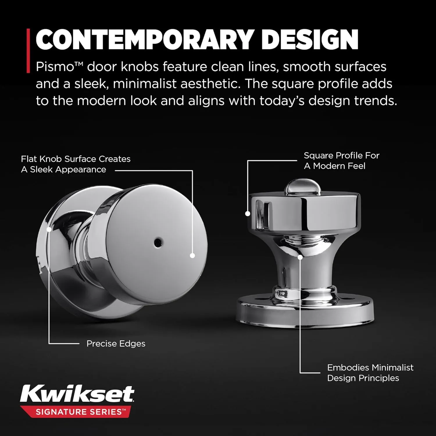 Kwikset Pismo Interior Privacy Door Knob with Lock, Door Handle For Bathroom and Bedroom, Polished Chrome Keyless Turn Lock Doorknob