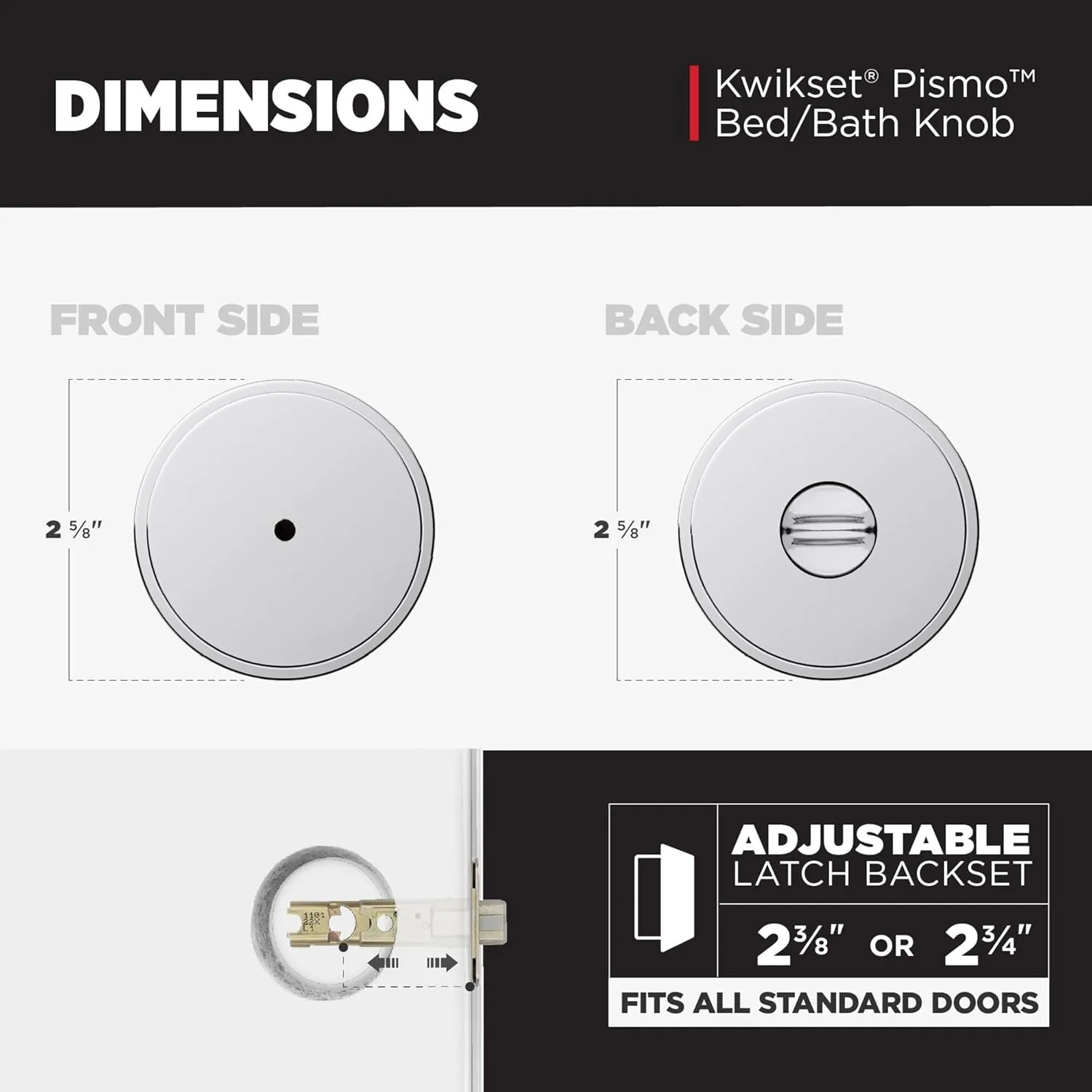 Kwikset Pismo Interior Privacy Door Knob with Lock, Door Handle For Bathroom and Bedroom, Polished Chrome Keyless Turn Lock Doorknob