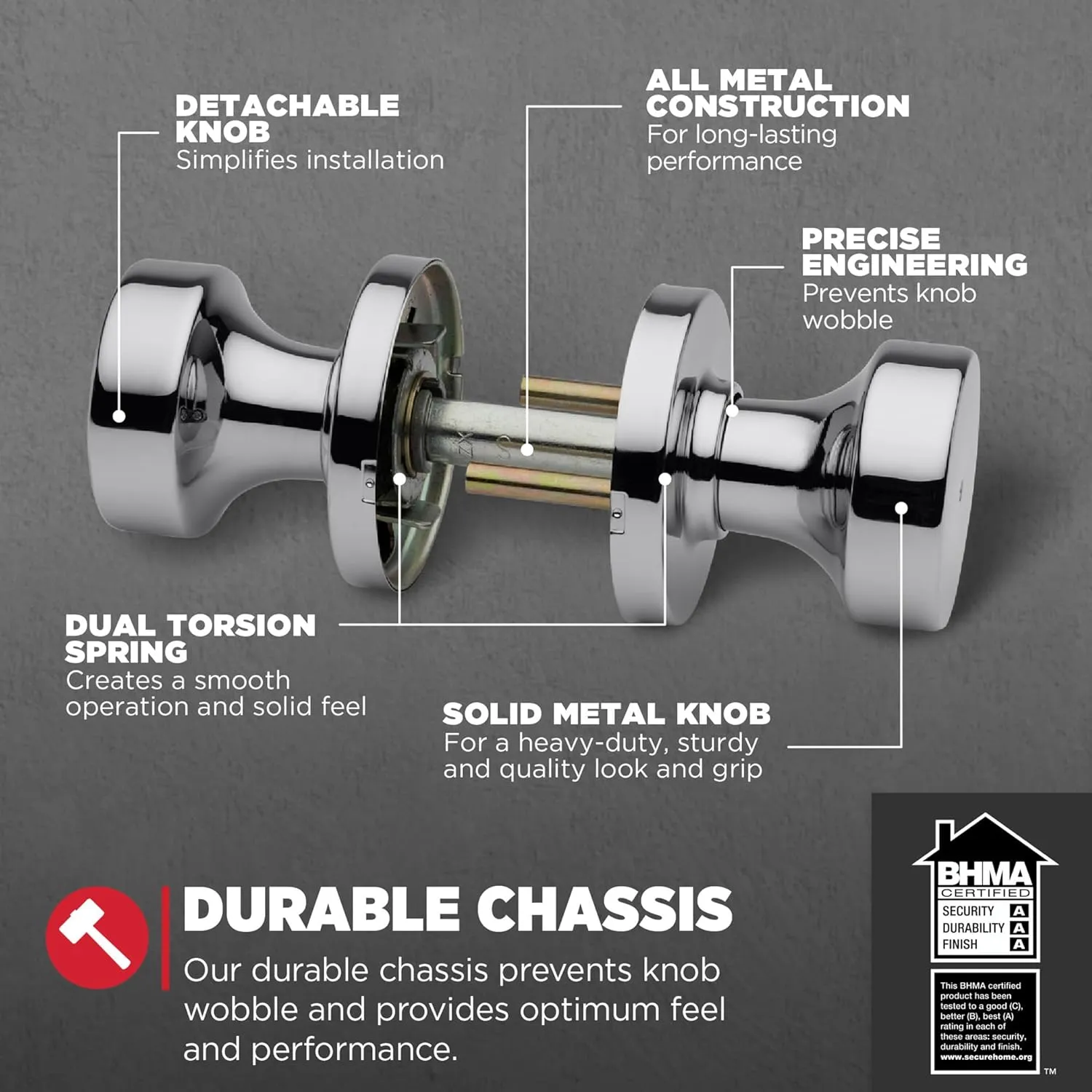 Kwikset Pismo Interior Privacy Door Knob with Lock, Door Handle For Bathroom and Bedroom, Polished Chrome Keyless Turn Lock Doorknob