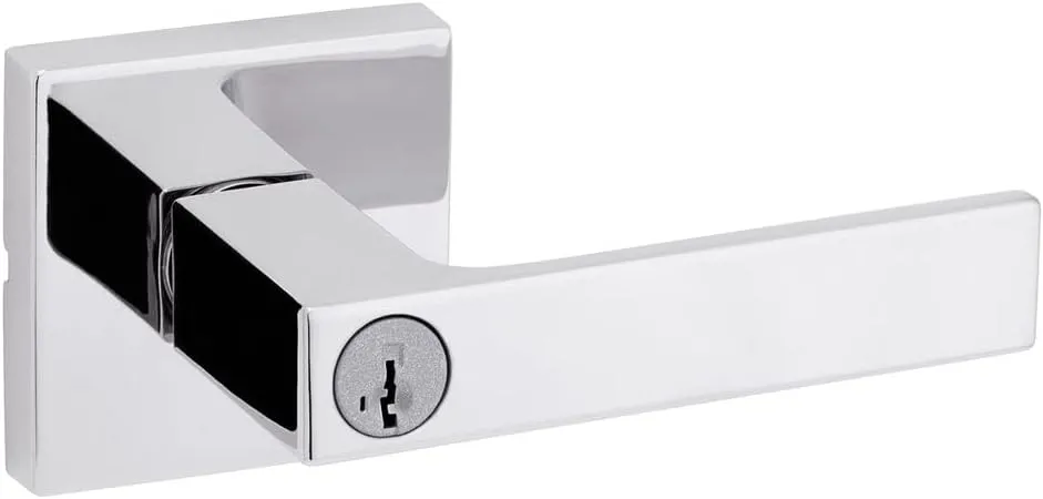 Kwikset Singapore Entry Door Handle with Lock and Key, Secure Keyed Reversible Lever Exterior, Doorlock, For Front Entrance and Bedrooms, Polished Chrome, Pick Resistant Smartkey Rekey Security