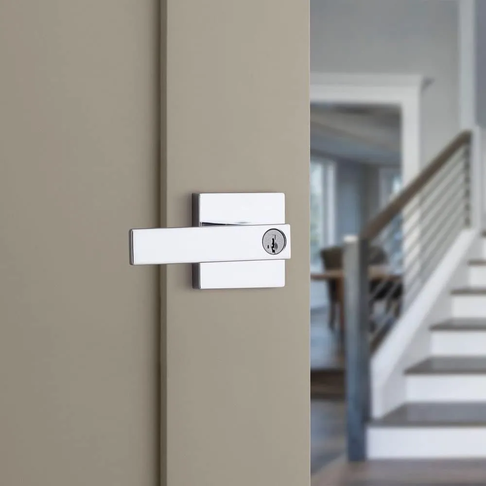 Kwikset Singapore Entry Door Handle with Lock and Key, Secure Keyed Reversible Lever Exterior, Doorlock, For Front Entrance and Bedrooms, Polished Chrome, Pick Resistant Smartkey Rekey Security