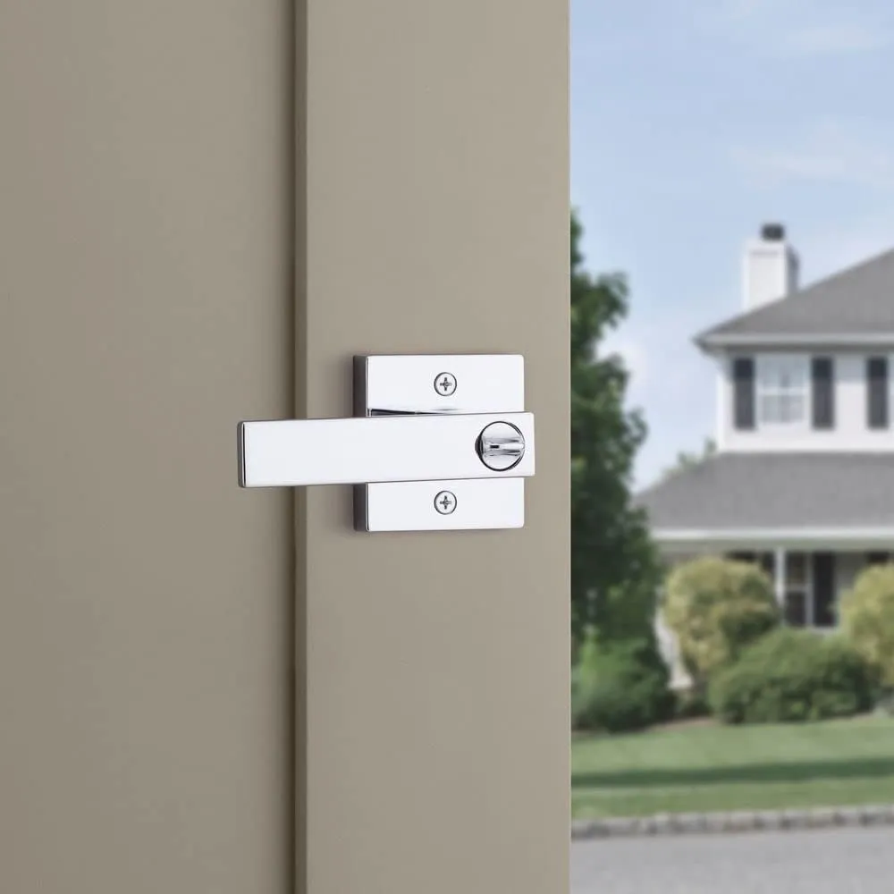 Kwikset Singapore Entry Door Handle with Lock and Key, Secure Keyed Reversible Lever Exterior, Doorlock, For Front Entrance and Bedrooms, Polished Chrome, Pick Resistant Smartkey Rekey Security