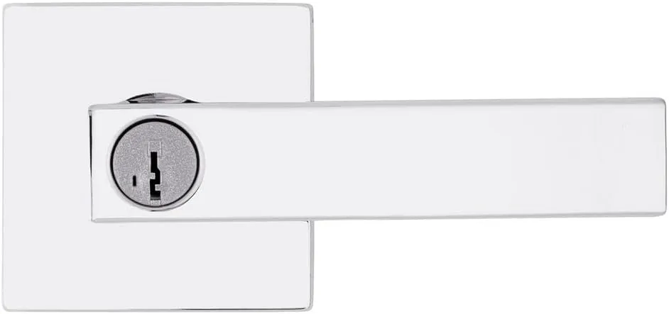 Kwikset Singapore Entry Door Handle with Lock and Key, Secure Keyed Reversible Lever Exterior, Doorlock, For Front Entrance and Bedrooms, Polished Chrome, Pick Resistant Smartkey Rekey Security