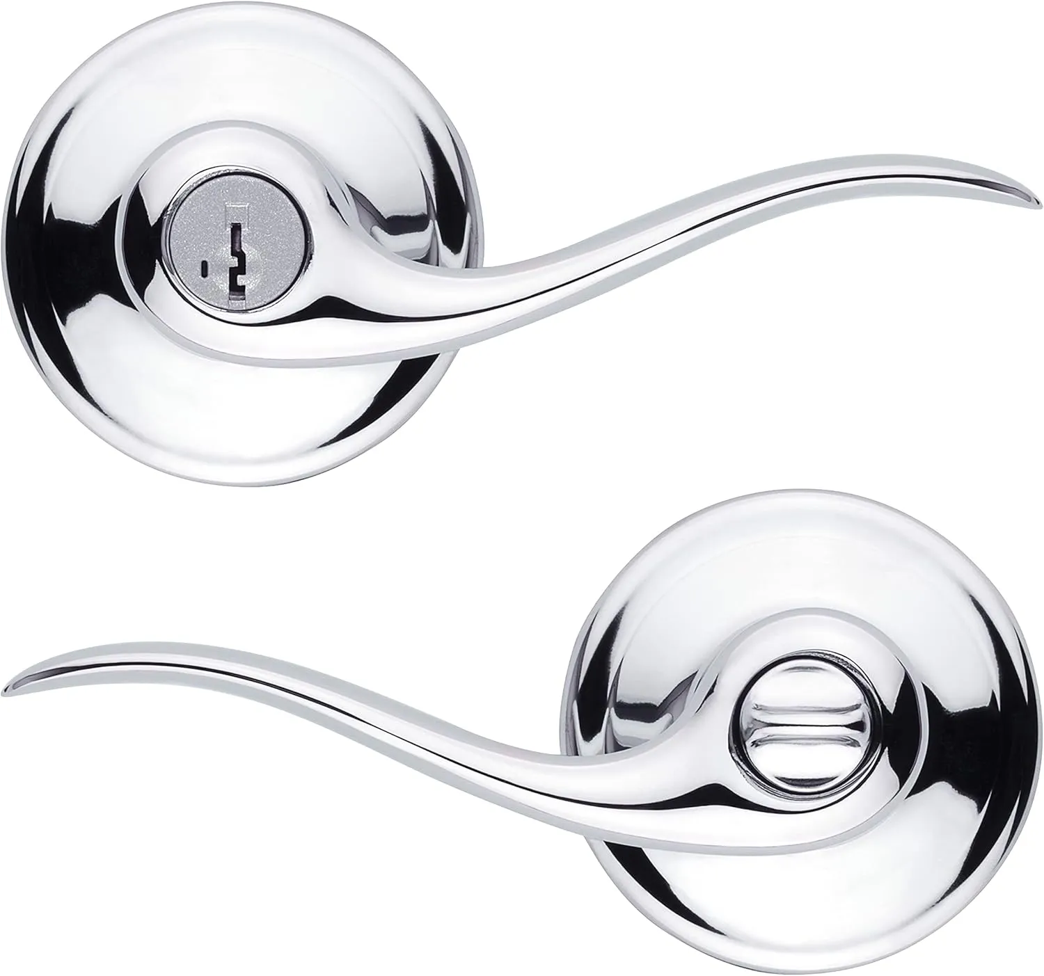 Kwikset Tustin Entry Door Handle with Lock and Key, Secure Keyed Reversible Lever Exterior, Doorlock, For Front Entrance and Bedrooms, Polished Chrome, Pick Resistant Smartkey Rekey Security