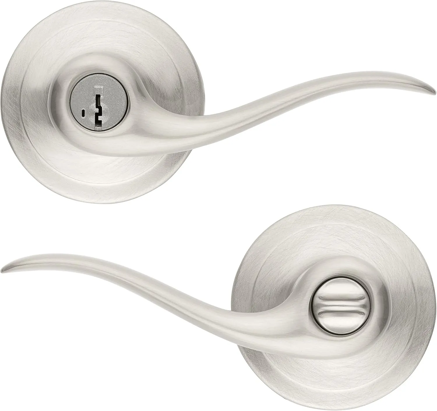 Kwikset Tustin Entry Door Handle with Lock and Key, Secure Keyed Reversible Lever Exterior, Doorlock, For Front Entrance and Bedrooms, Satin Chrome, Pick Resistant Smartkey Rekey Security