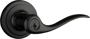 Kwikset Tustin Entry Door Handle with Lock and Key, Secure Keyed Reversible Lever Exterior, For Front Entrance and Bedrooms, Matte Black, Pick Resistant Smartkey Rekey Security and Microban
