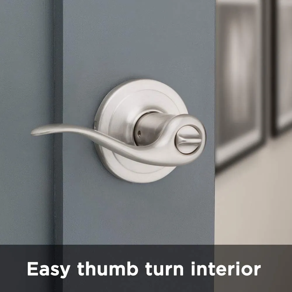 Kwikset Tustin Entry Door Handle with Lock and Key, Secure Keyed Reversible Lever Exterior, For Front Entrance and Bedrooms, Satin Nickel, Pick Resistant Smartkey Rekey Security and Microban