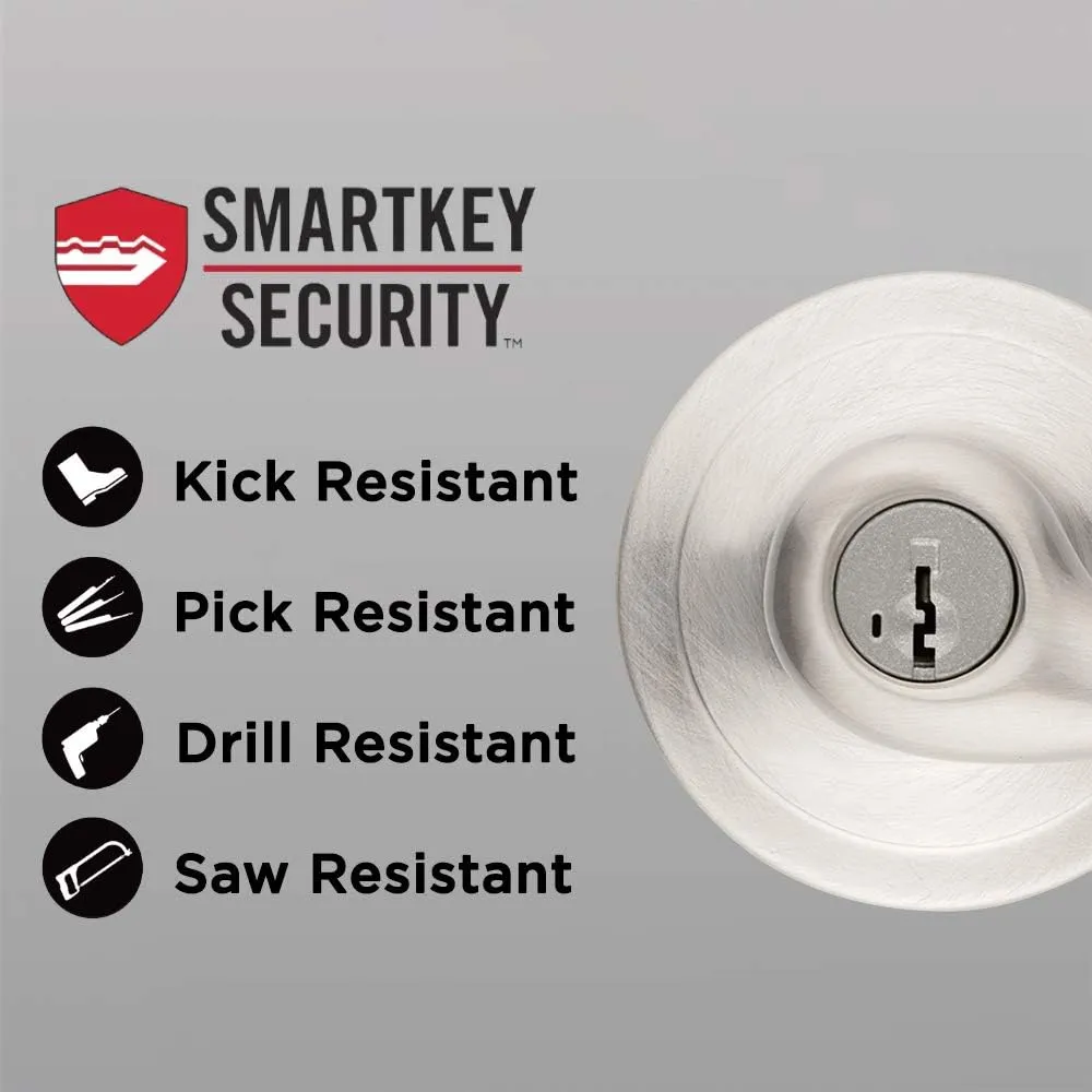 Kwikset Tustin Entry Door Handle with Lock and Key, Secure Keyed Reversible Lever Exterior, For Front Entrance and Bedrooms, Satin Nickel, Pick Resistant Smartkey Rekey Security and Microban