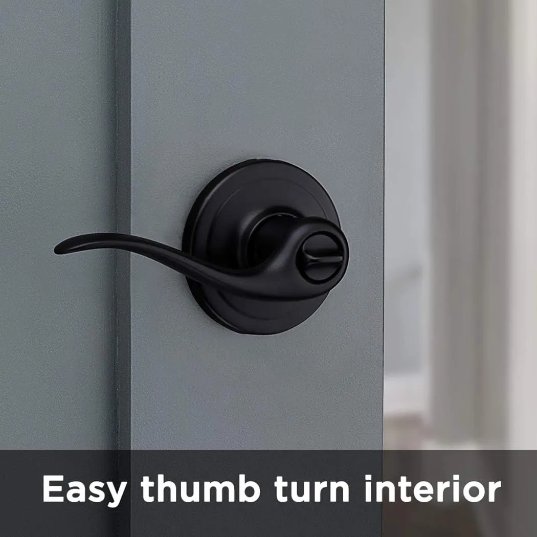 Kwikset Tustin Interior Privacy Door Handle with Lock, Door Lever For Bathroom and Bedroom, Matte Black Reversible Keyless Turn Lock, with Microban Protection