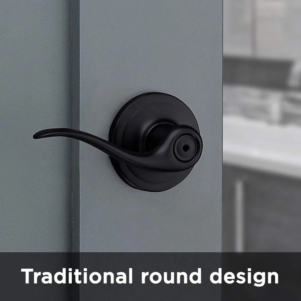 Kwikset Tustin Interior Privacy Door Handle with Lock, Door Lever For Bathroom and Bedroom, Matte Black Reversible Keyless Turn Lock, with Microban Protection
