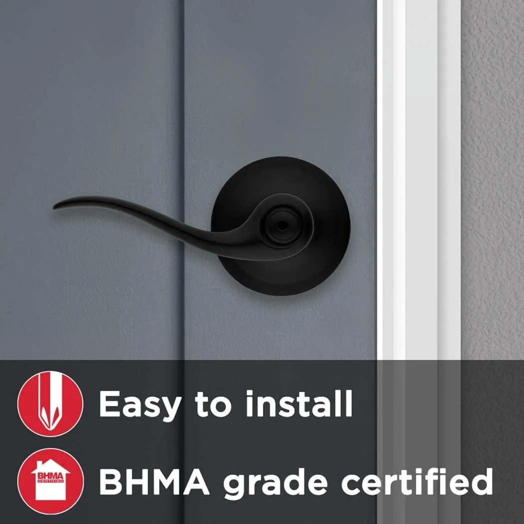 Kwikset Tustin Interior Privacy Door Handle with Lock, Door Lever For Bathroom and Bedroom, Matte Black Reversible Keyless Turn Lock, with Microban Protection