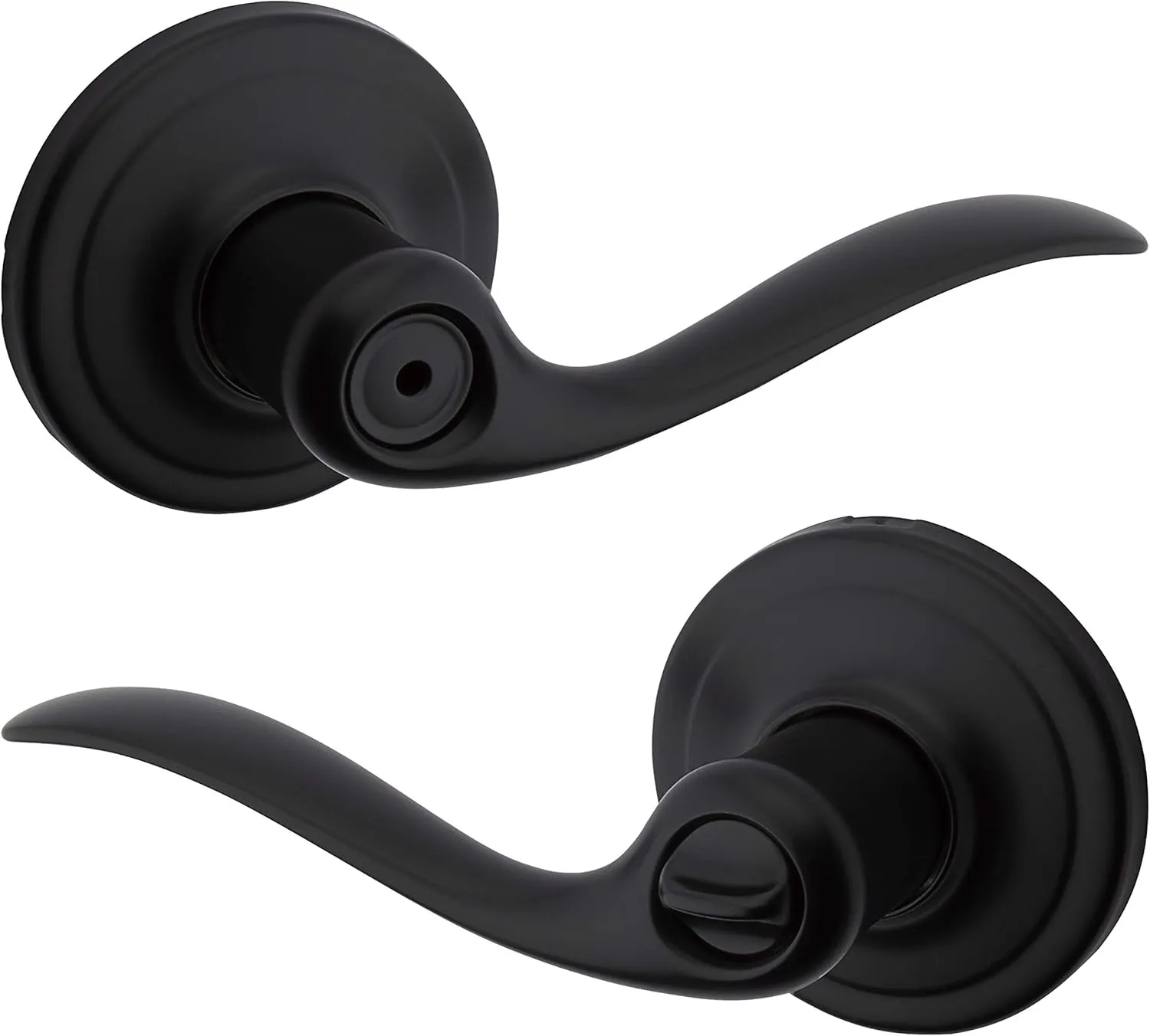 Kwikset Tustin Interior Privacy Door Handle with Lock, Door Lever For Bathroom and Bedroom, Matte Black Reversible Keyless Turn Lock, with Microban Protection