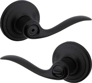 Kwikset Tustin Interior Privacy Door Handle with Lock, Door Lever For Bathroom and Bedroom, Matte Black Reversible Keyless Turn Lock, with Microban Protection