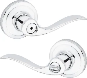 Kwikset Tustin Interior Privacy Door Handle with Lock, Door Lever For Bathroom and Bedroom, Polished Chrome Reversible Keyless Turn Lock