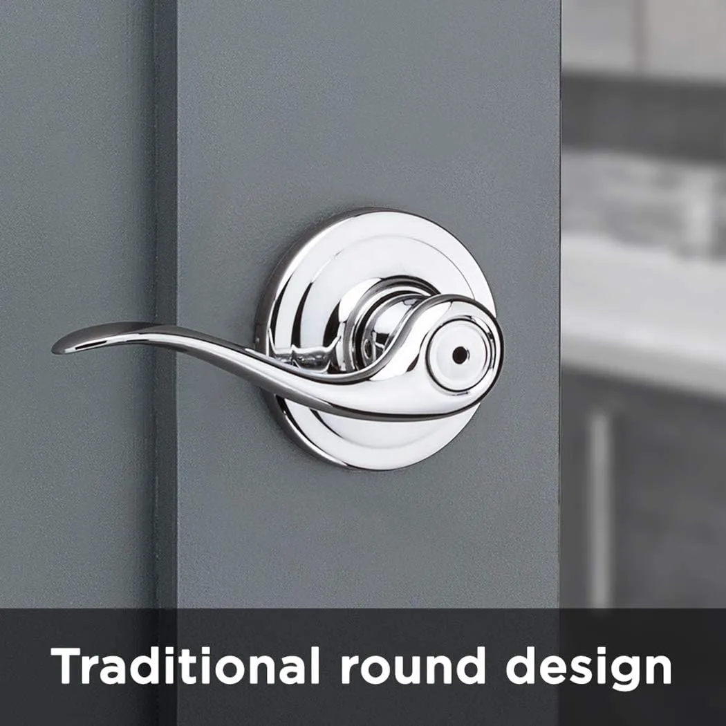 Kwikset Tustin Interior Privacy Door Handle with Lock, Door Lever For Bathroom and Bedroom, Polished Chrome Reversible Keyless Turn Lock