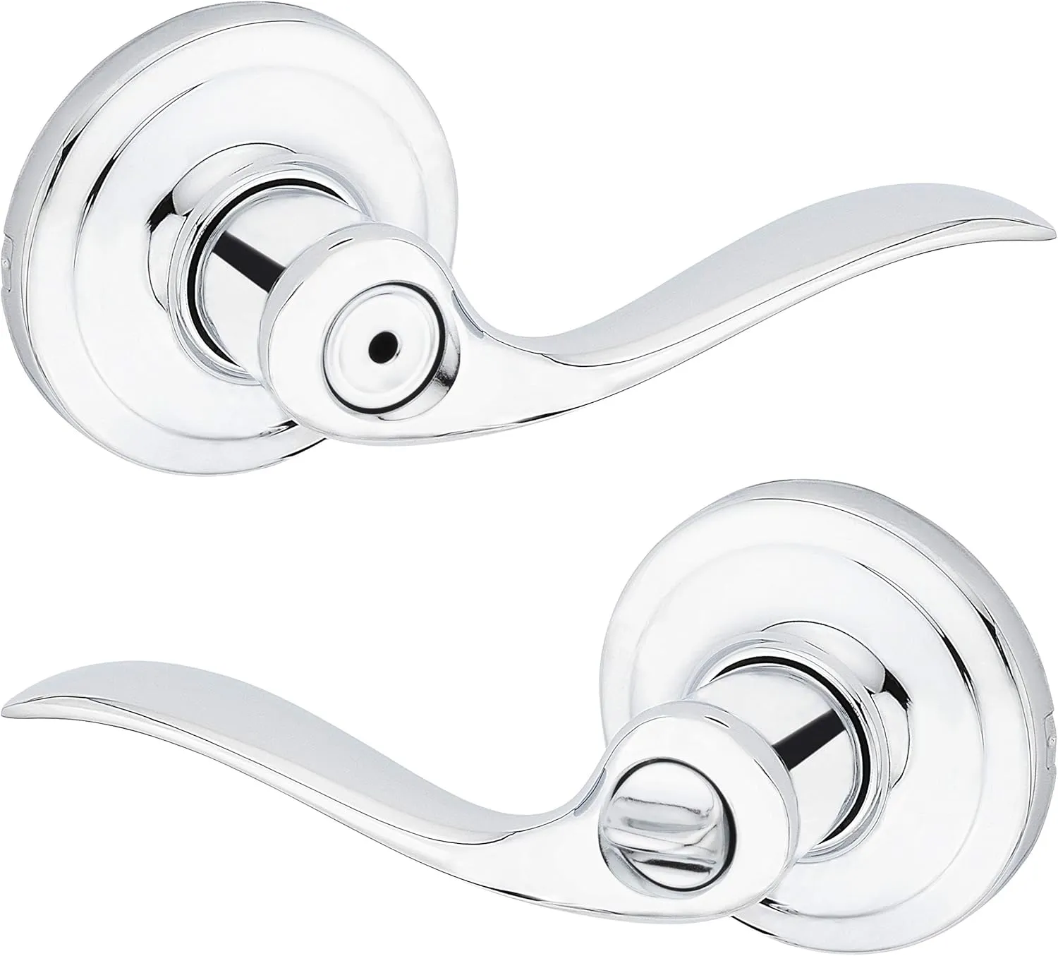 Kwikset Tustin Interior Privacy Door Handle with Lock, Door Lever For Bathroom and Bedroom, Polished Chrome Reversible Keyless Turn Lock