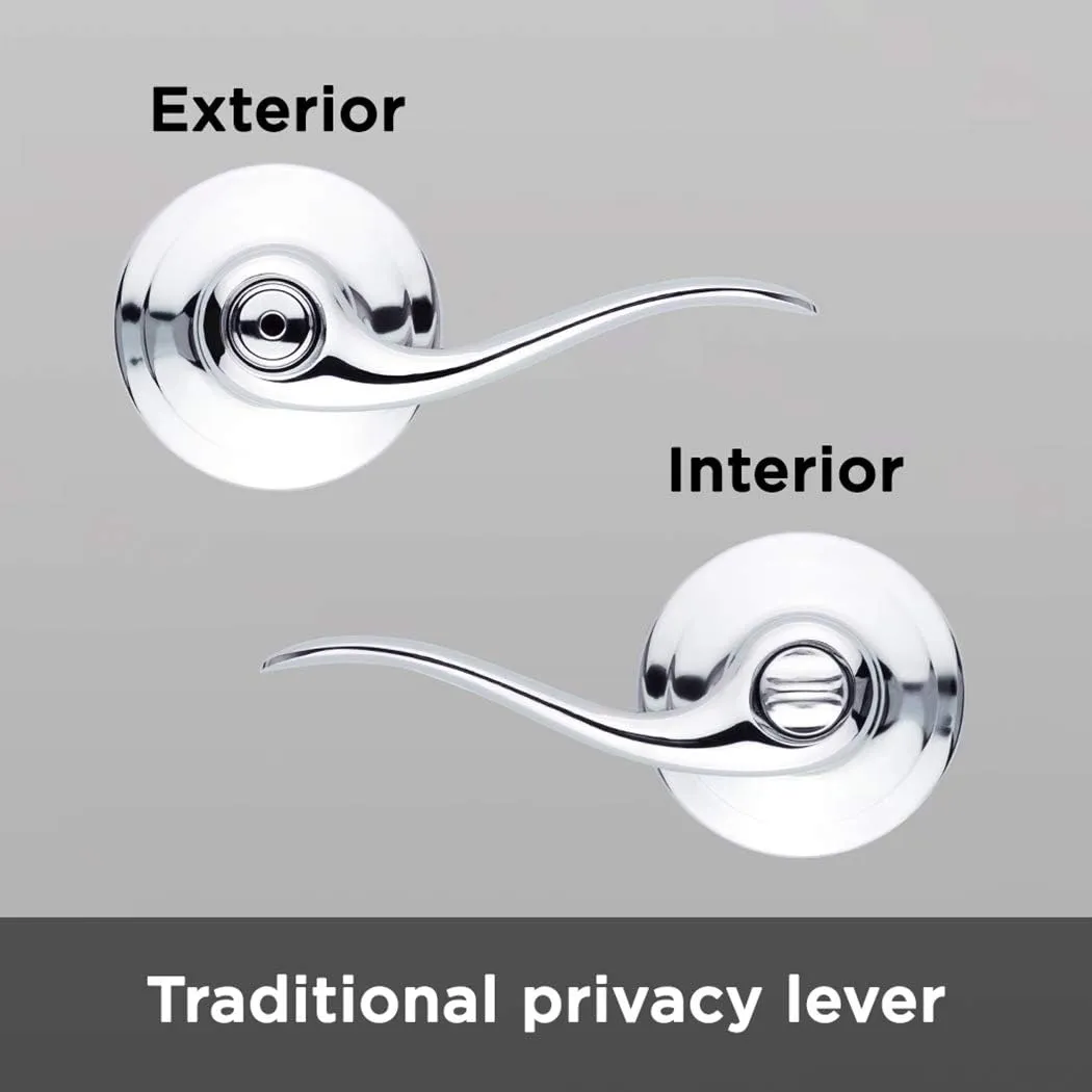 Kwikset Tustin Interior Privacy Door Handle with Lock, Door Lever For Bathroom and Bedroom, Polished Chrome Reversible Keyless Turn Lock