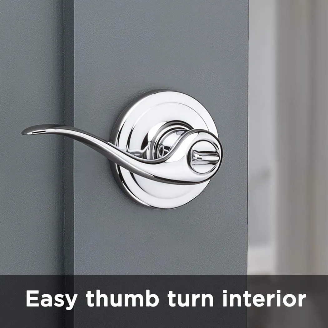Kwikset Tustin Interior Privacy Door Handle with Lock, Door Lever For Bathroom and Bedroom, Polished Chrome Reversible Keyless Turn Lock