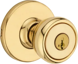 Kwikset Tylo Entry Door Knob with Lock and Key, Secure Keyed Handle Exterior, Front Entrance and Bedroom, Polished Brass, Pick Resistant SmartKey Rekey Security