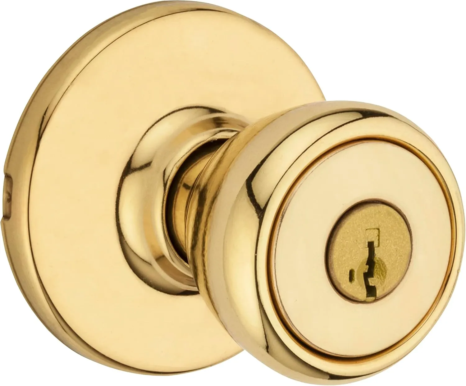 Kwikset Tylo Entry Door Knob with Lock and Key, Secure Keyed Handle Exterior, Front Entrance and Bedroom, Polished Brass, Pick Resistant SmartKey Rekey Security