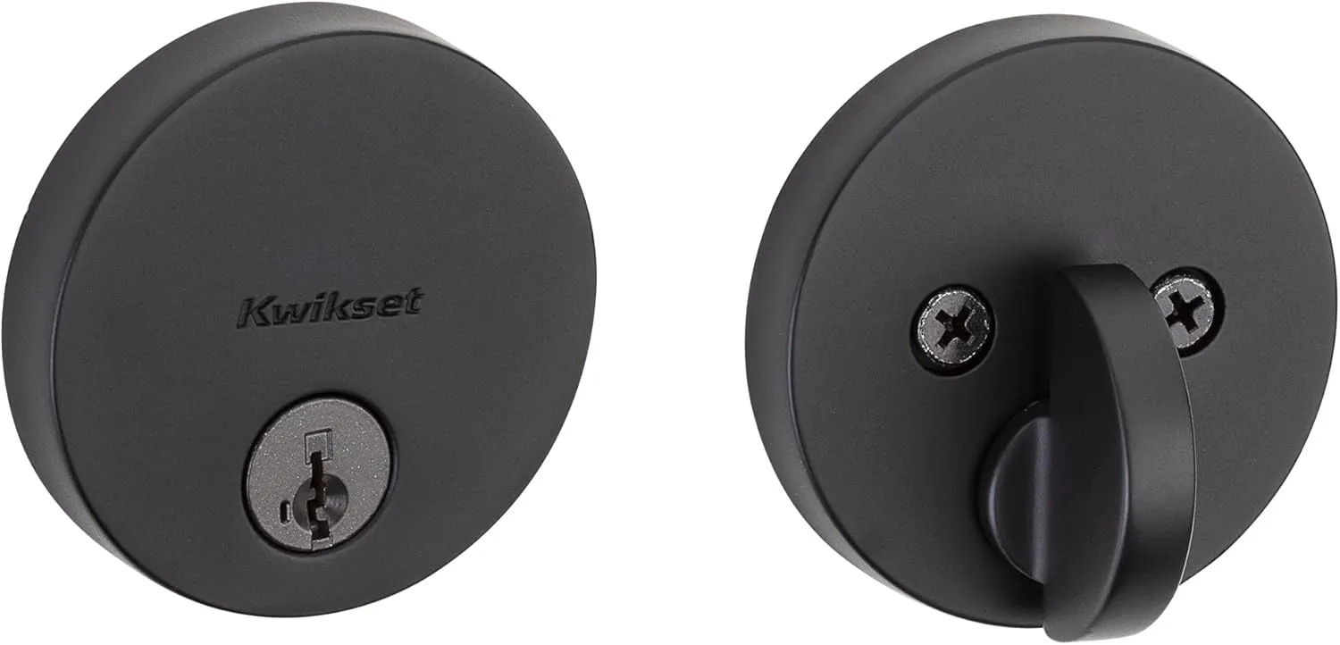 Kwikset Uptown Deadbolt Lock, Matte Black Round Exterior Keyed Front Entry Door, Pick Resistant SmartKey Rekey Security, Single Cylinder Dead Bolt, with Microban Protection