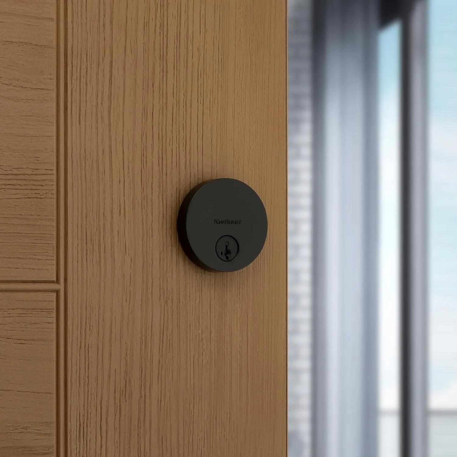Kwikset Uptown Deadbolt Lock, Matte Black Round Exterior Keyed Front Entry Door, Pick Resistant SmartKey Rekey Security, Single Cylinder Dead Bolt, with Microban Protection