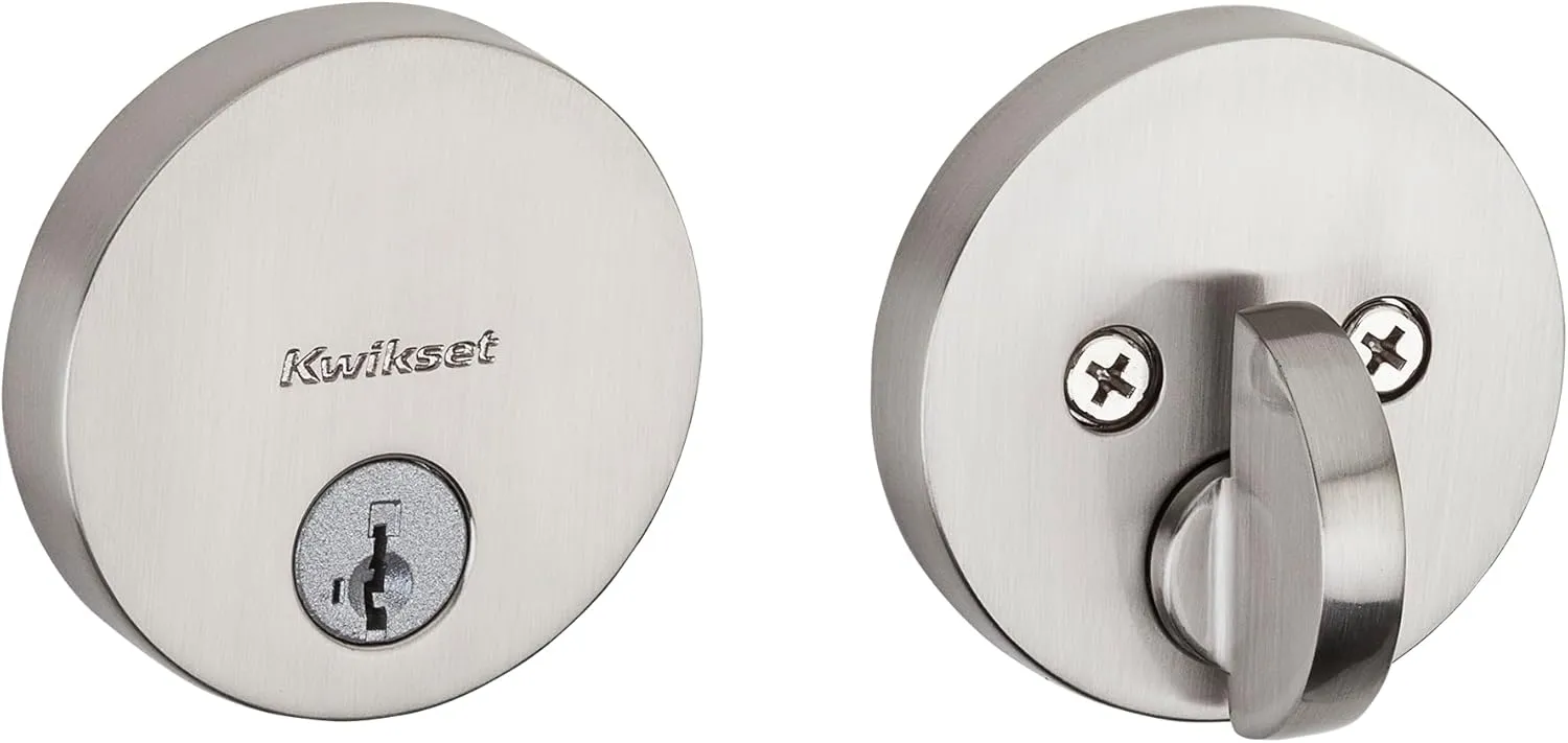 Kwikset Uptown Deadbolt Lock, Satin Nickel Round Exterior Keyed Front Entry Door, Pick Resistant SmartKey Rekey Security, Single Cylinder Dead Bolt, with Microban Protection