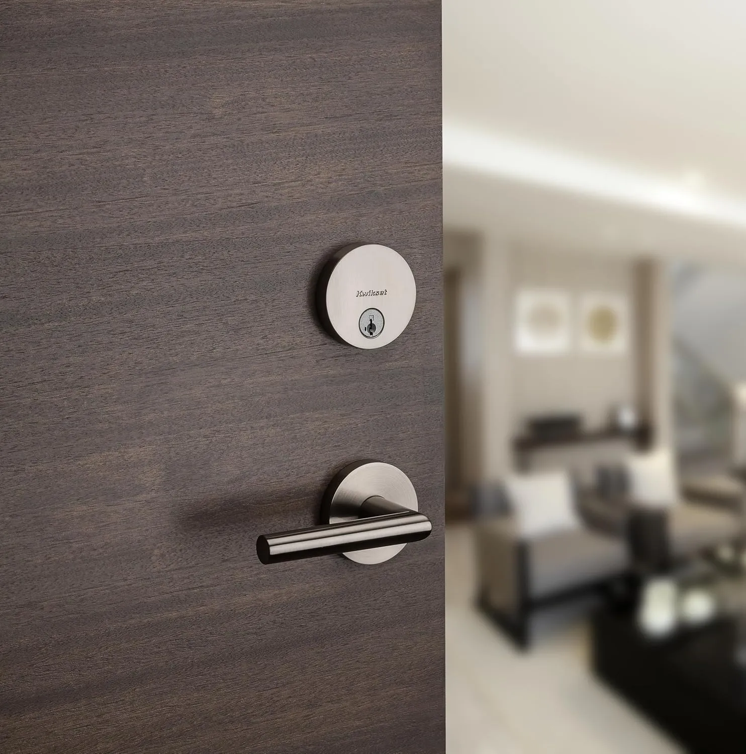 Kwikset Uptown Deadbolt Lock, Satin Nickel Round Exterior Keyed Front Entry Door, Pick Resistant SmartKey Rekey Security, Single Cylinder Dead Bolt, with Microban Protection