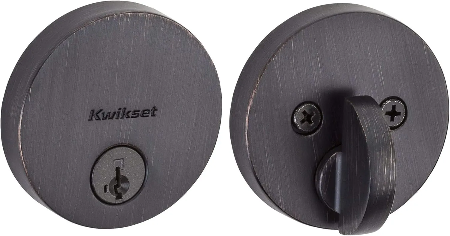 Kwikset Uptown Deadbolt Lock, Venetian Bronze Round Exterior Keyed Front Entry Door, Pick Resistant SmartKey Rekey Security, Single Cylinder Dead Bolt, with Microban Protection