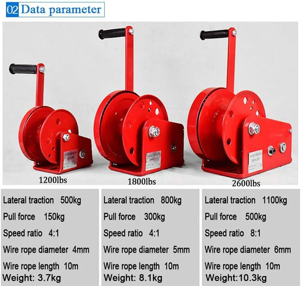 Large Rocker Hand Winch Home Crank Cable Winch Two Way Self Locking Device Small Gear Hand Winch Hoist or Traction Multifunction Hand Winch Boat Trailer2600lbs 10m//30(1800lbs)