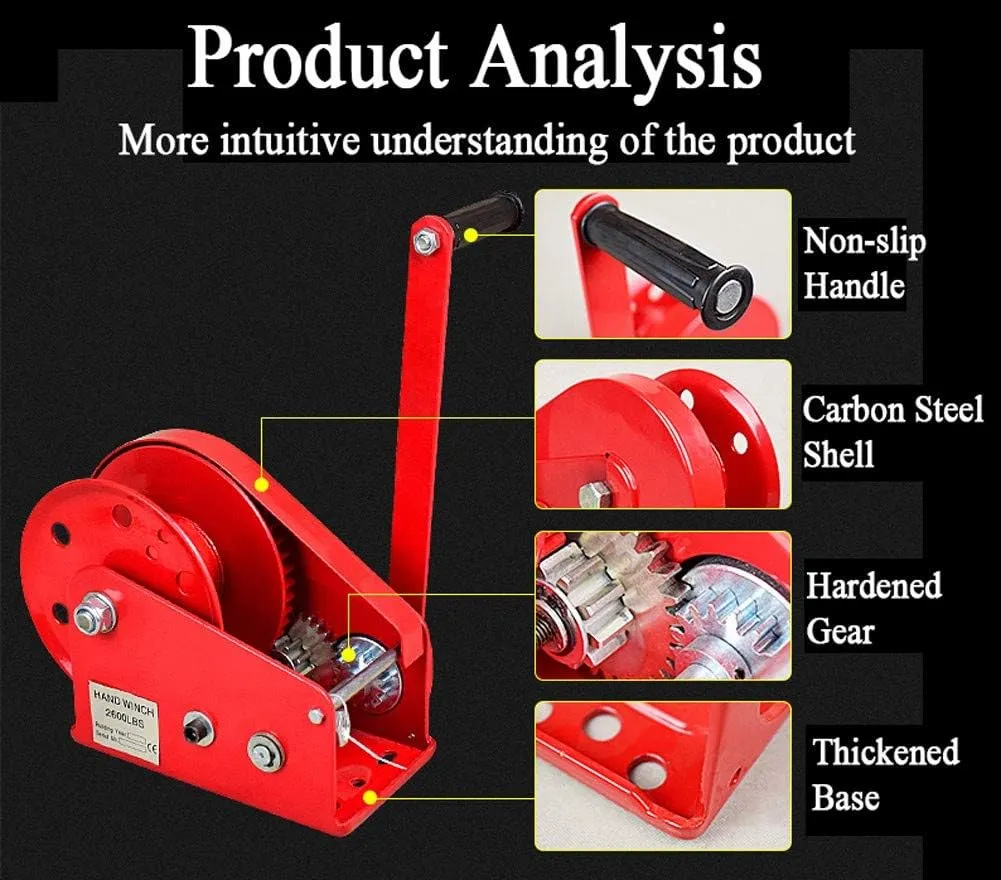 Large Rocker Hand Winch Home Crank Cable Winch Two Way Self Locking Device Small Gear Hand Winch Hoist or Traction Multifunction Hand Winch Boat Trailer2600lbs 10m//30(1800lbs)