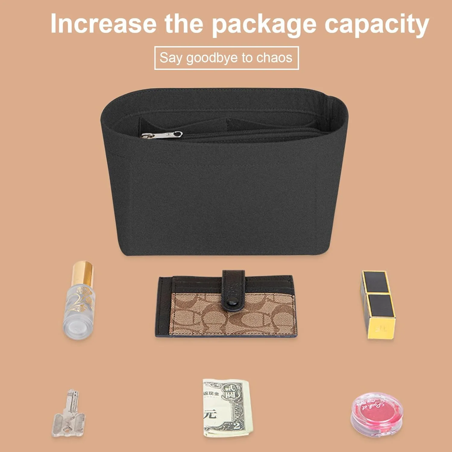 Lckaey Celine Handbag Organizer - Nano, Mini, Small, Medium, Large - Black Felt Insert Bag Organizer