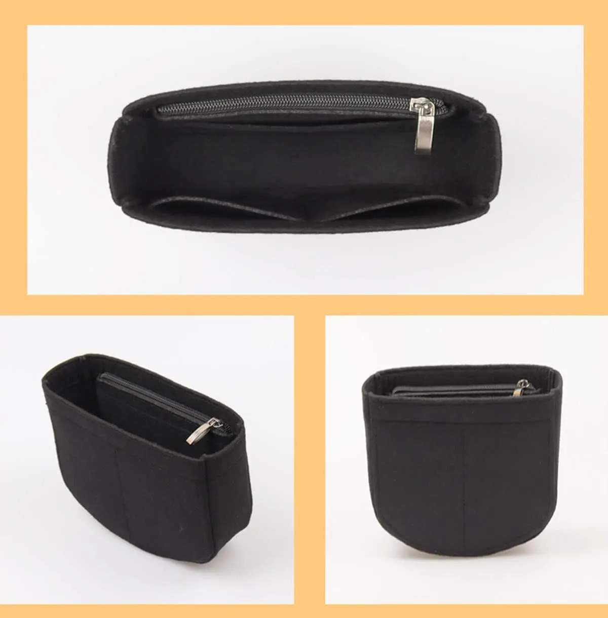 Lckaey Felt Insert Purse Organizer for saddle bag bobby liner bag handbag storage bag2045black-L