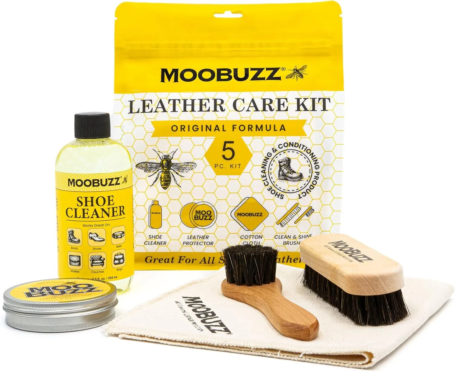 Leather Care Kit by Angelus – All-Natural Leather Cleaner, Conditioner & Protector for Shoes, Boots, Furniture & Bags – Includes Leather Cleaner, Horsehair Brush, Dauber & Cloth – Made in USA