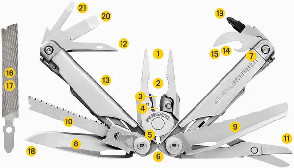 Leatherman 21 Tool Surge Stainless Multi-Tool with Black Nylon Button Sheath