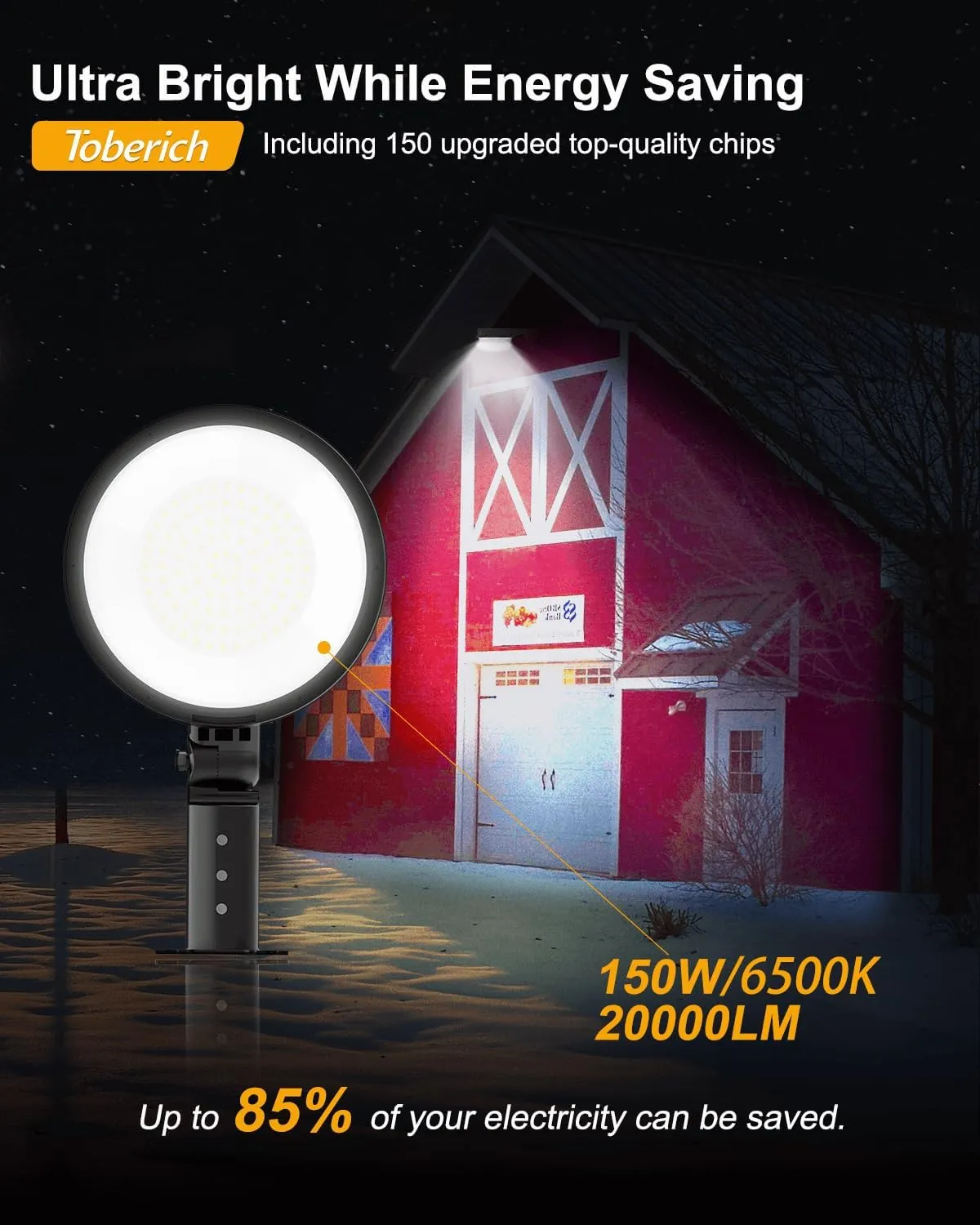 LED Barn Light, 150W 20000LM Yard Area Lights Dusk to Dawn Outdoor Lighting with Photocell 6500K Adjustable Angle Daylight IP66 Waterproof Street Lights for Security/Farmhouse/Garage