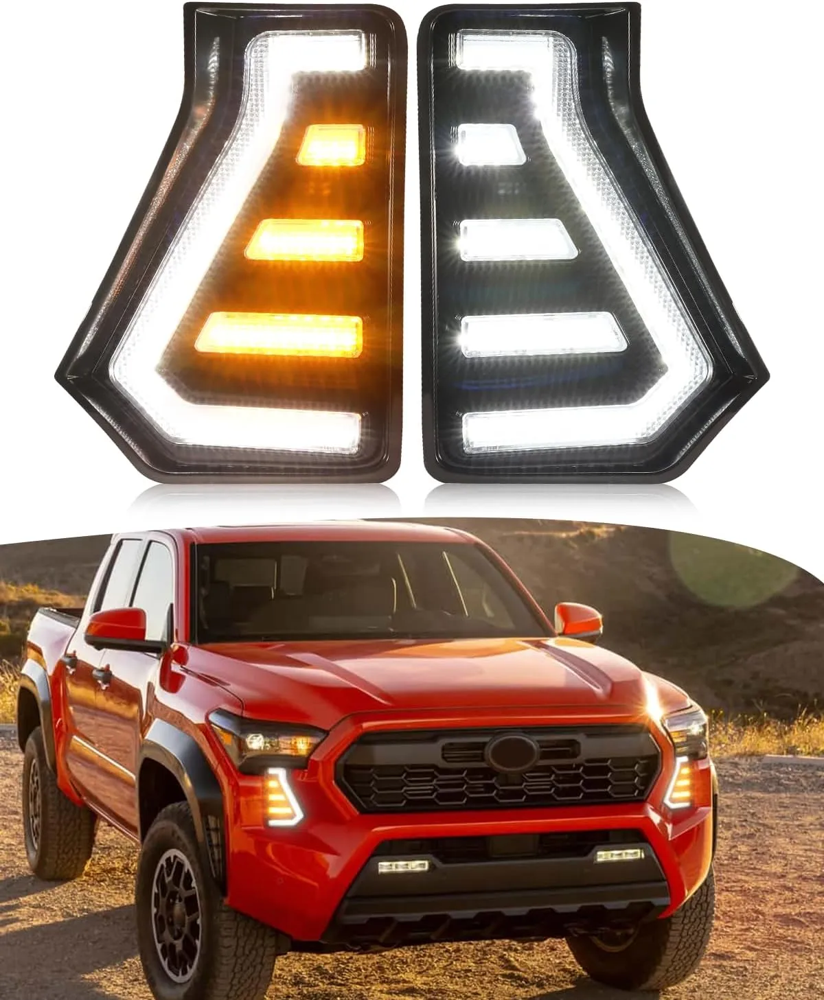 LED Fog Lights Kit for 2024 2025 Toyota Tacoma DRL Daytime Running Lights Amber Turn Signal Fog Lamps Toyota Tacoma Accessories (C-shaped)