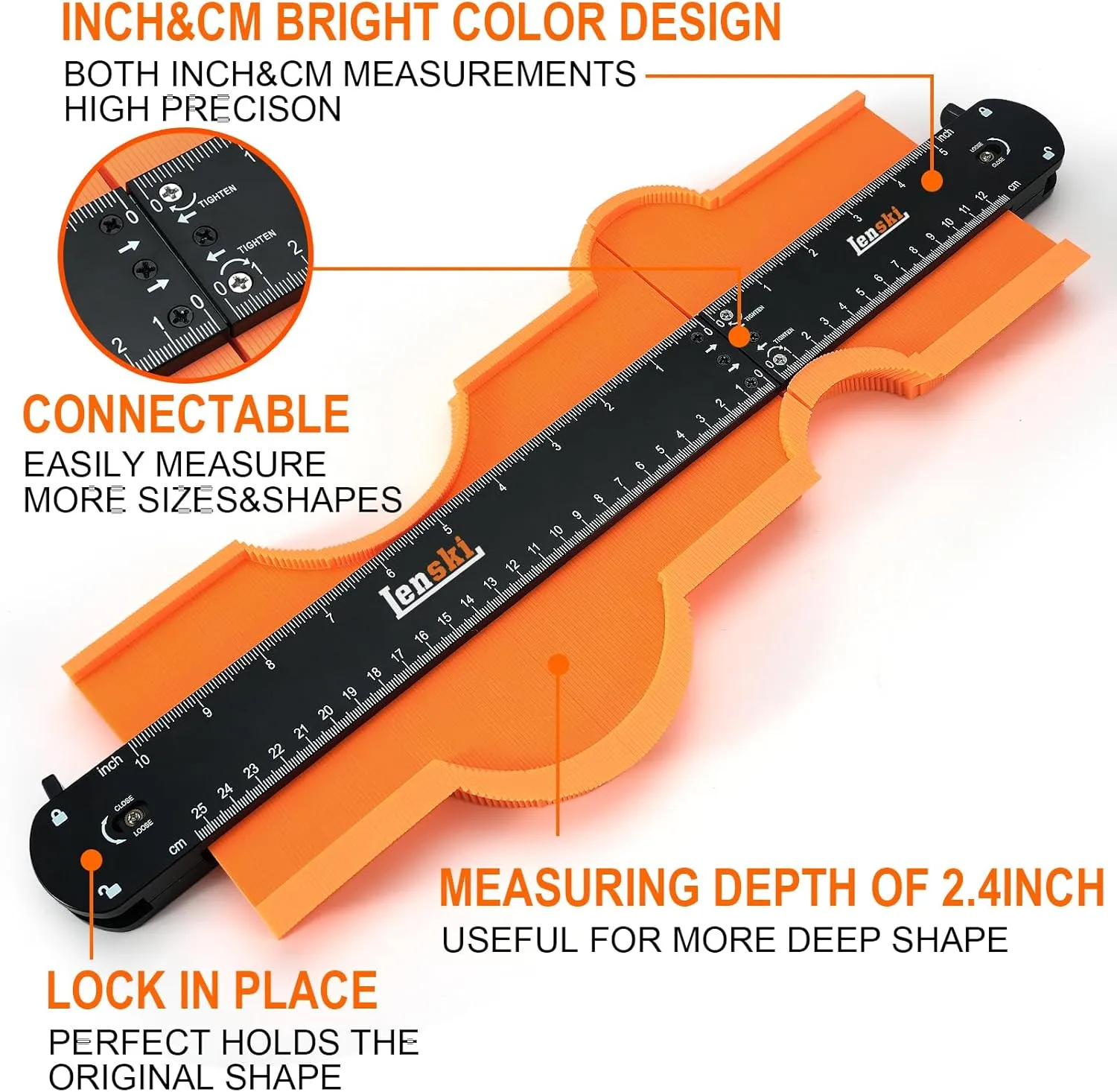 Lenski Fathers Day Dad Gifts from Daughter Wife Son, Contour Gauge Tool With Lock 10 5 Inches, Super Gauge Shape and Outline Tool for Corners and Contoured, Woodworking DIY Tools for Men Husband Dad