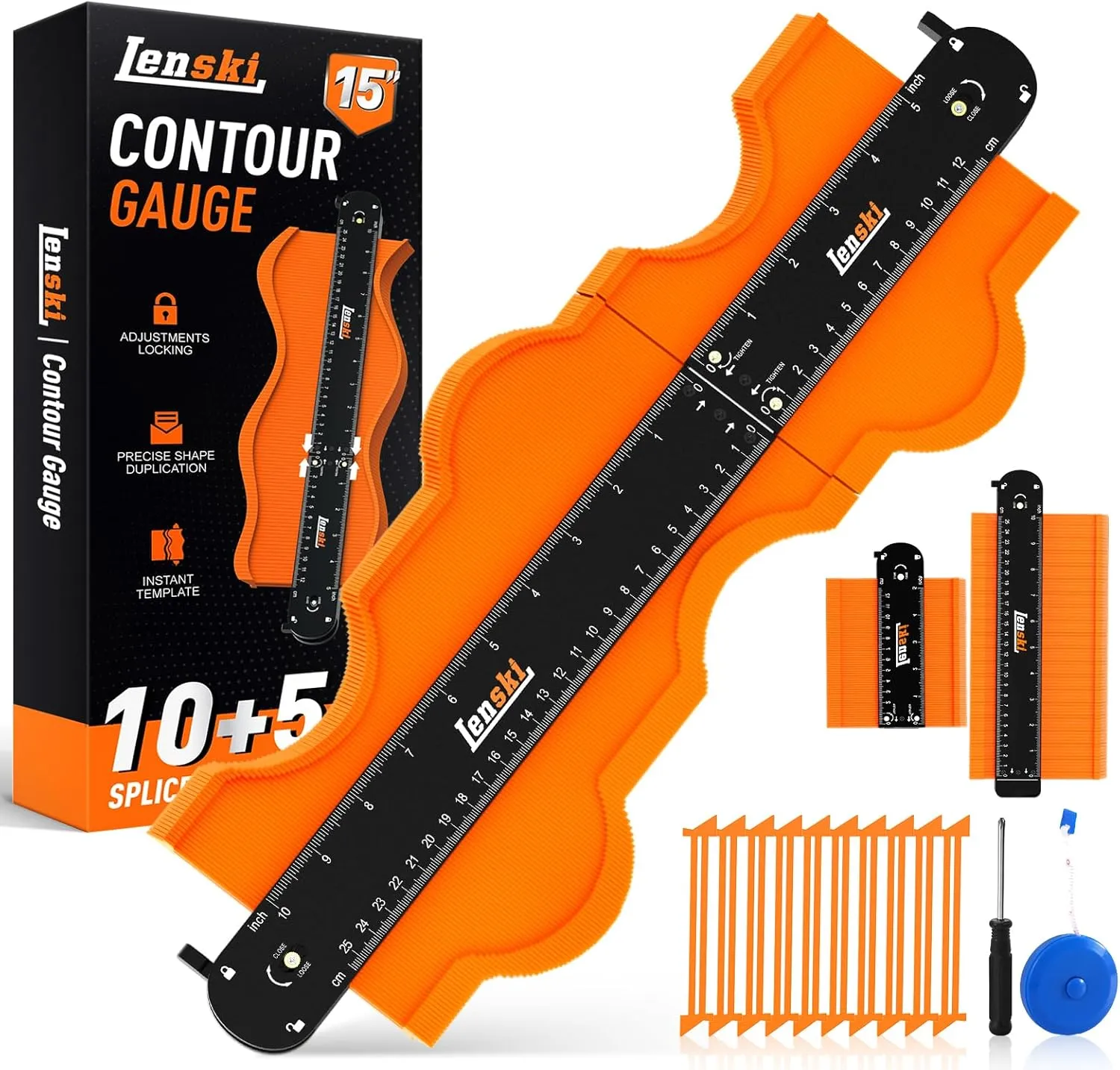 Lenski Fathers Day Dad Gifts from Daughter Wife Son, Contour Gauge Tool With Lock 10 5 Inches, Super Gauge Shape and Outline Tool for Corners and Contoured, Woodworking DIY Tools for Men Husband Dad