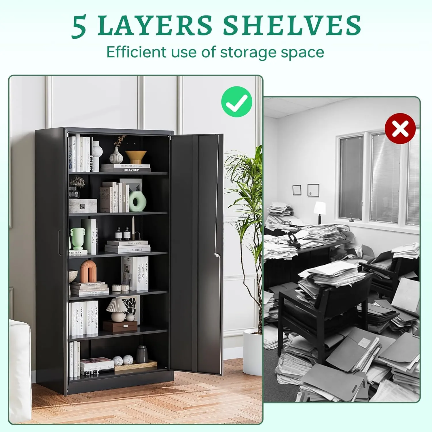 Letaya Metal Garage Storage Cabinets with Lock-72 Tall Tool Organizer Steel Lockers, 5 Adjustable Layers Shelves for Home,Office,Warehouse,Garage,(Black-72“)