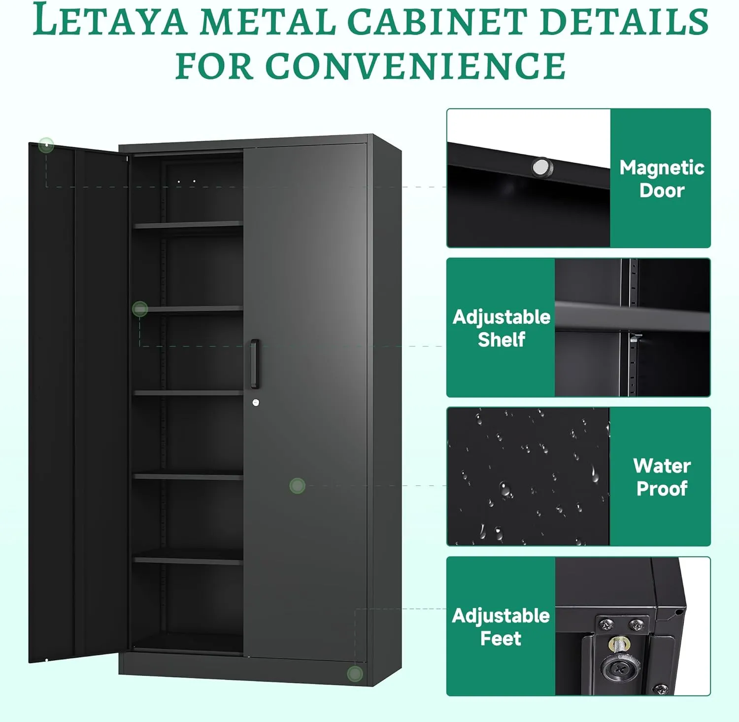 Letaya Metal Garage Storage Cabinets with Lock-72 Tall Tool Organizer Steel Lockers, 5 Adjustable Layers Shelves for Home,Office,Warehouse,Garage,(Black-72“)