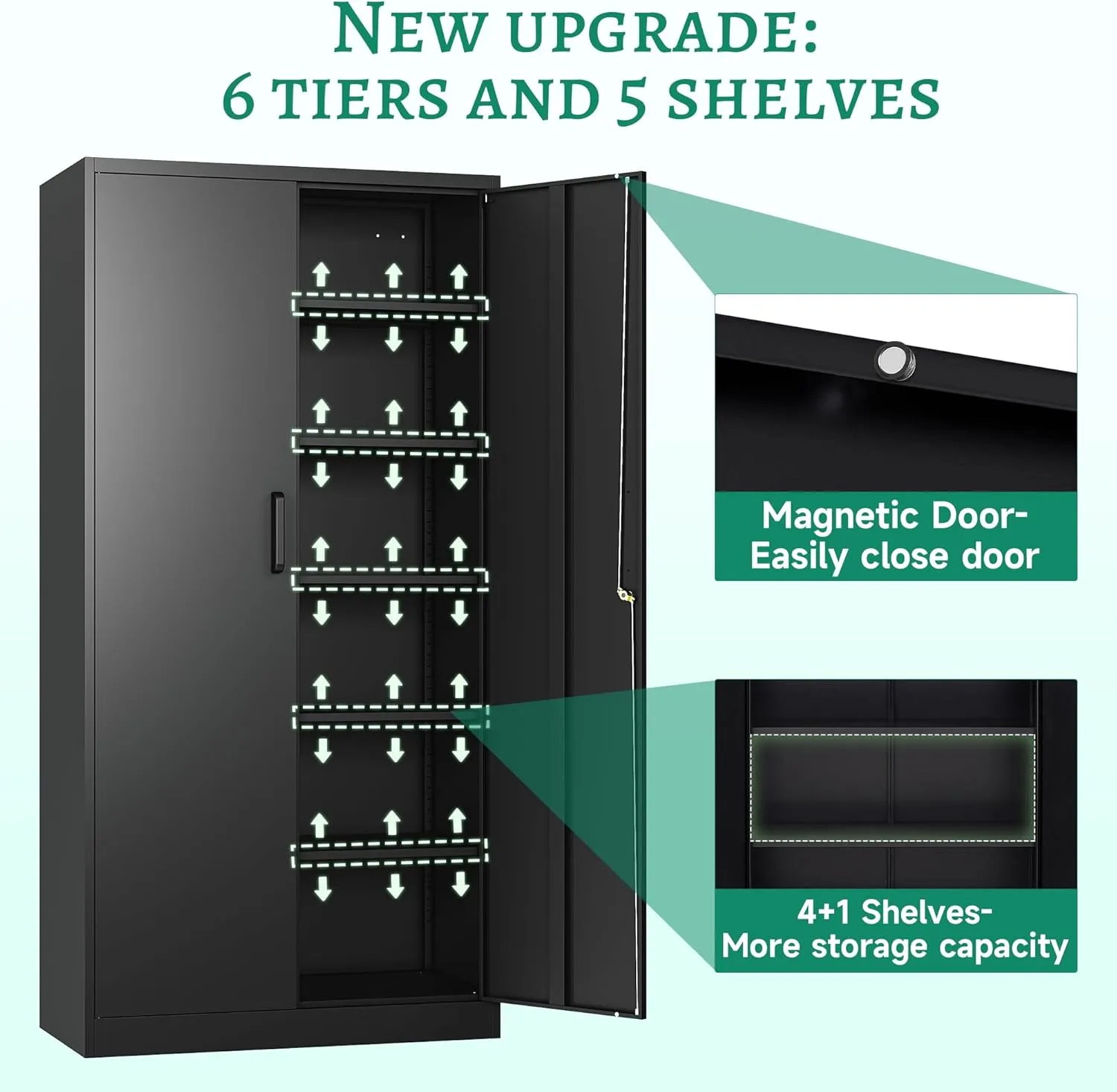 Letaya Metal Garage Storage Cabinets with Lock-72 Tall Tool Organizer Steel Lockers, 5 Adjustable Layers Shelves for Home,Office,Warehouse,Garage,(Black-72“)