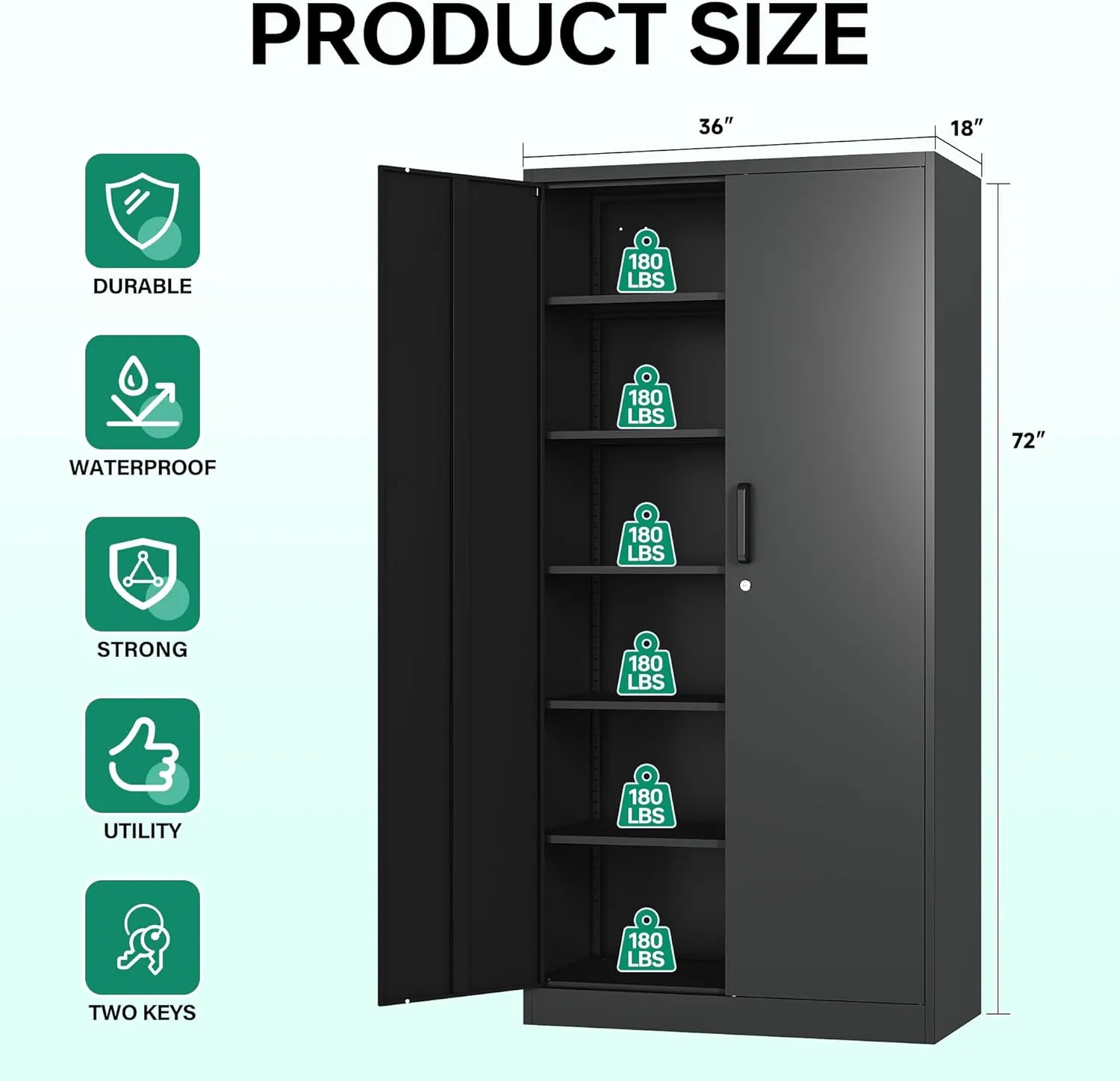 Letaya Metal Garage Storage Cabinets with Lock-72 Tall Tool Organizer Steel Lockers, 5 Adjustable Layers Shelves for Home,Office,Warehouse,Garage,(Black-72“)