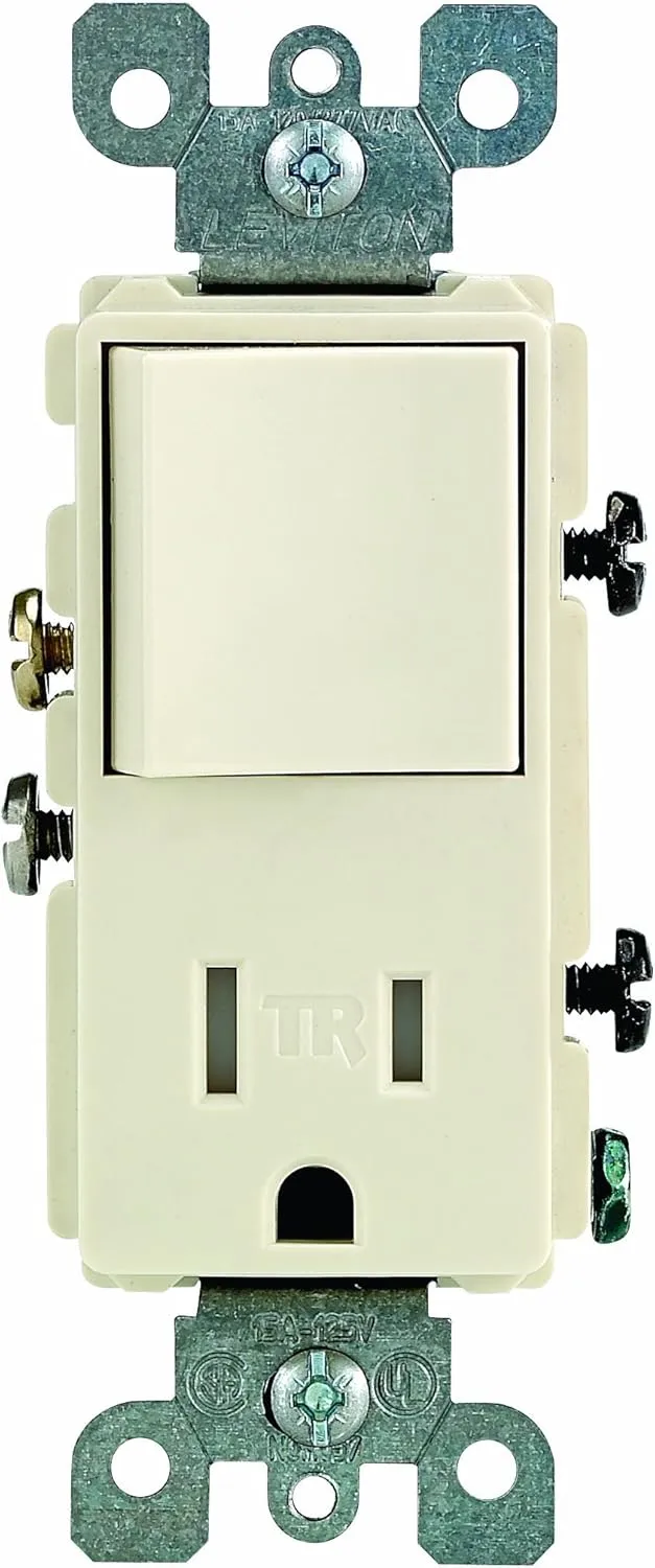 Leviton T5625-A Decora Combination Switch and Tamper-Resistant Receptacle, Almond