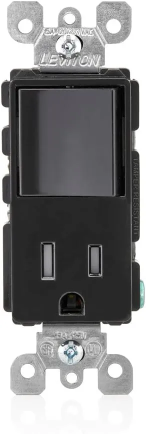 Leviton T5625-E Decora Combination Switch and Tamper-Resistant Receptacle, Black