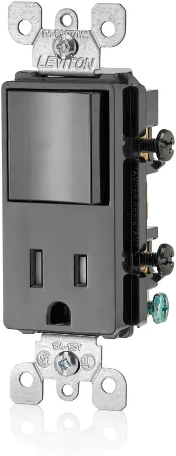 Leviton T5625-E Decora Combination Switch and Tamper-Resistant Receptacle, Black
