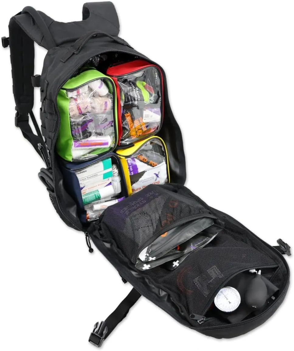 Lightning X Stocked Modular Trauma & Bleeding First Aid Responder Medical Backpack   Kit   Hydration Bladder - BLACK